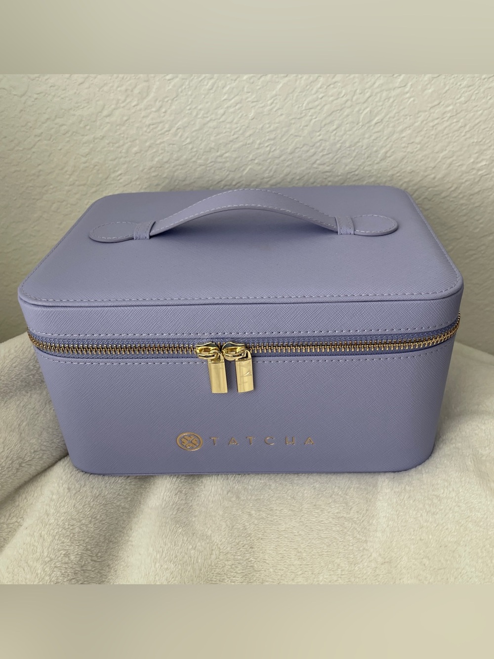 Tatcha Lavender Vanity Case Makeup Organizer Travel Cosmetic Box Mirror Gold Zip - Picture 3 of 14